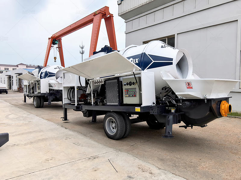 quality check of portable concrete mixer with pumps in Aimix factory
